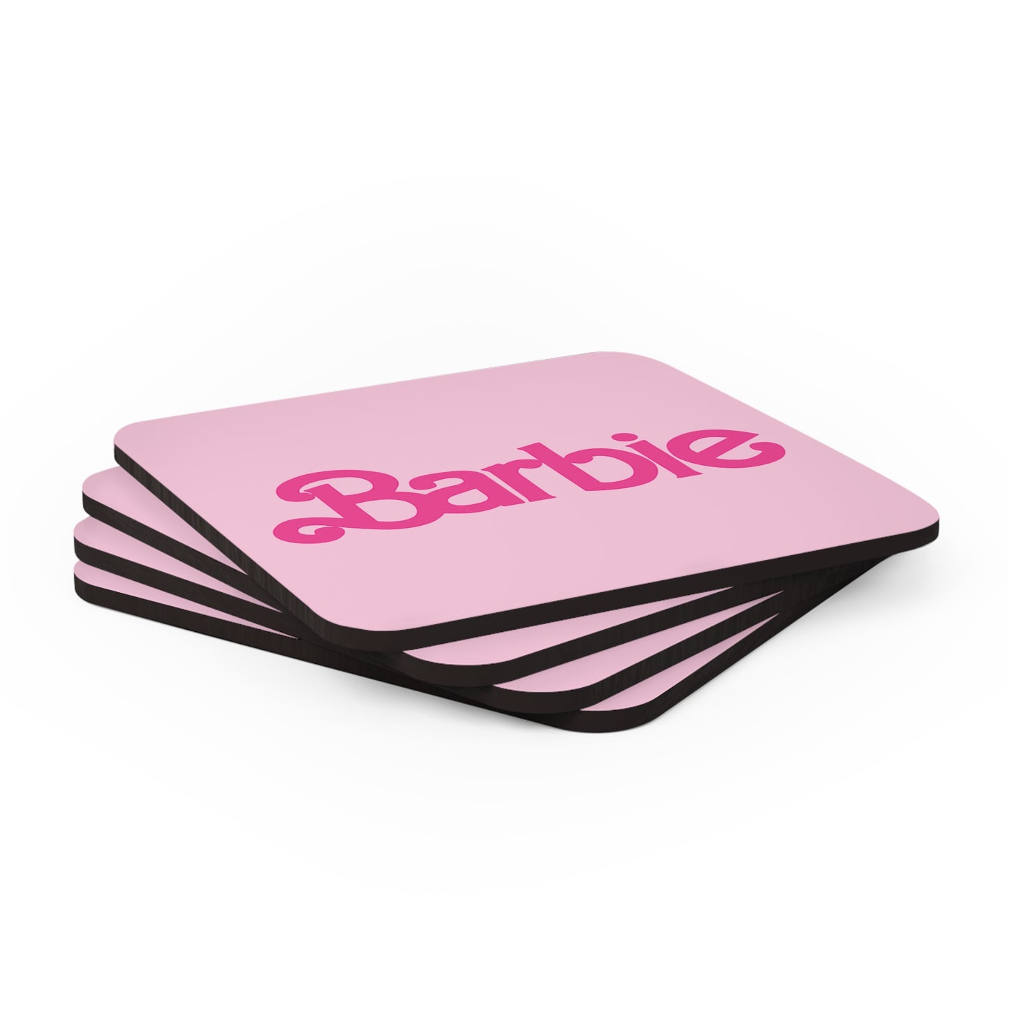 Barbie Pink 4pc High Gloss Corkwood Coaster Set