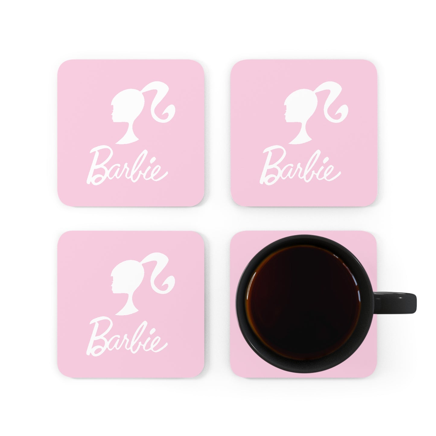 Pink and White 4pc High Gloss Corkwood Coaster Set