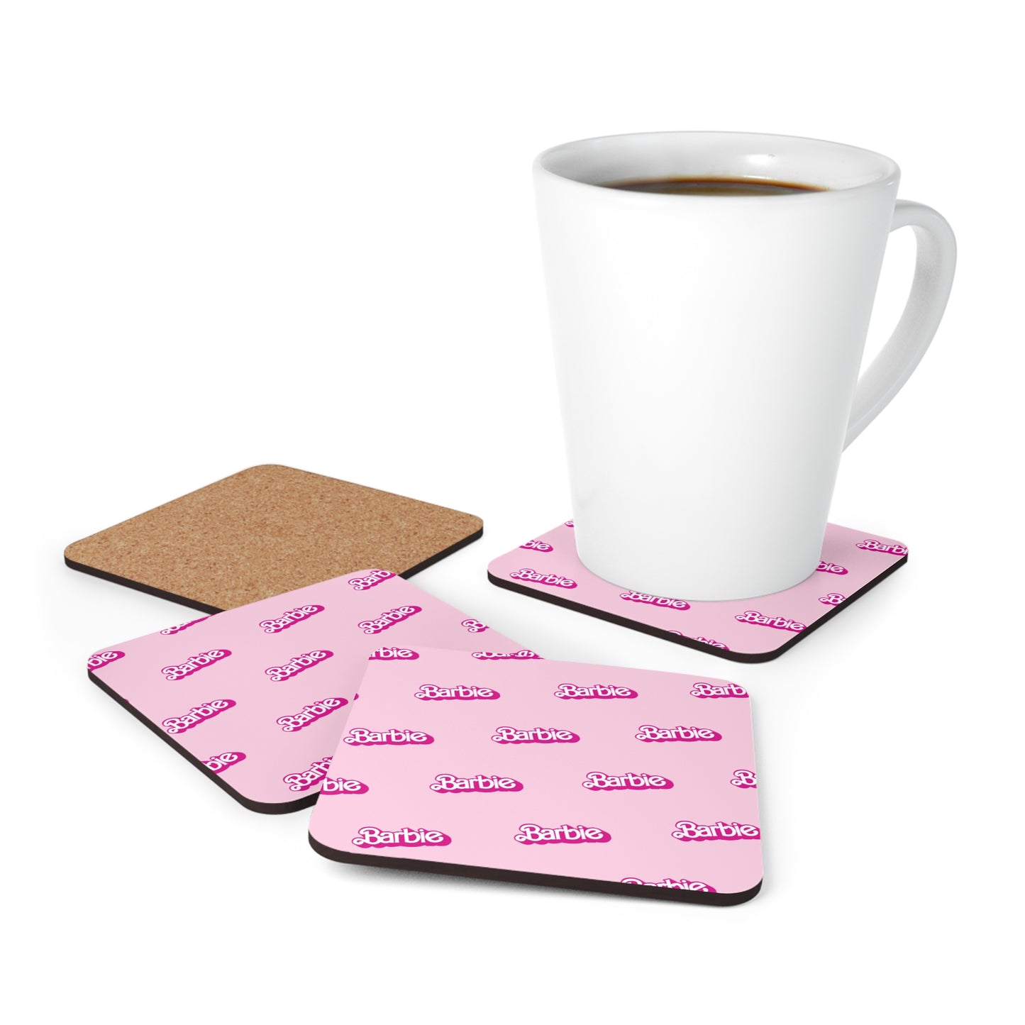 Barbie Pattern 4pc High Gloss Corkwood Coaster Set