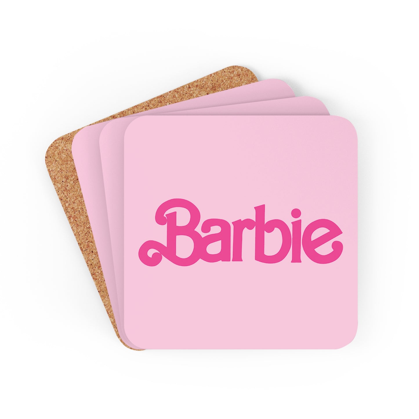 Barbie Pink 4pc High Gloss Corkwood Coaster Set