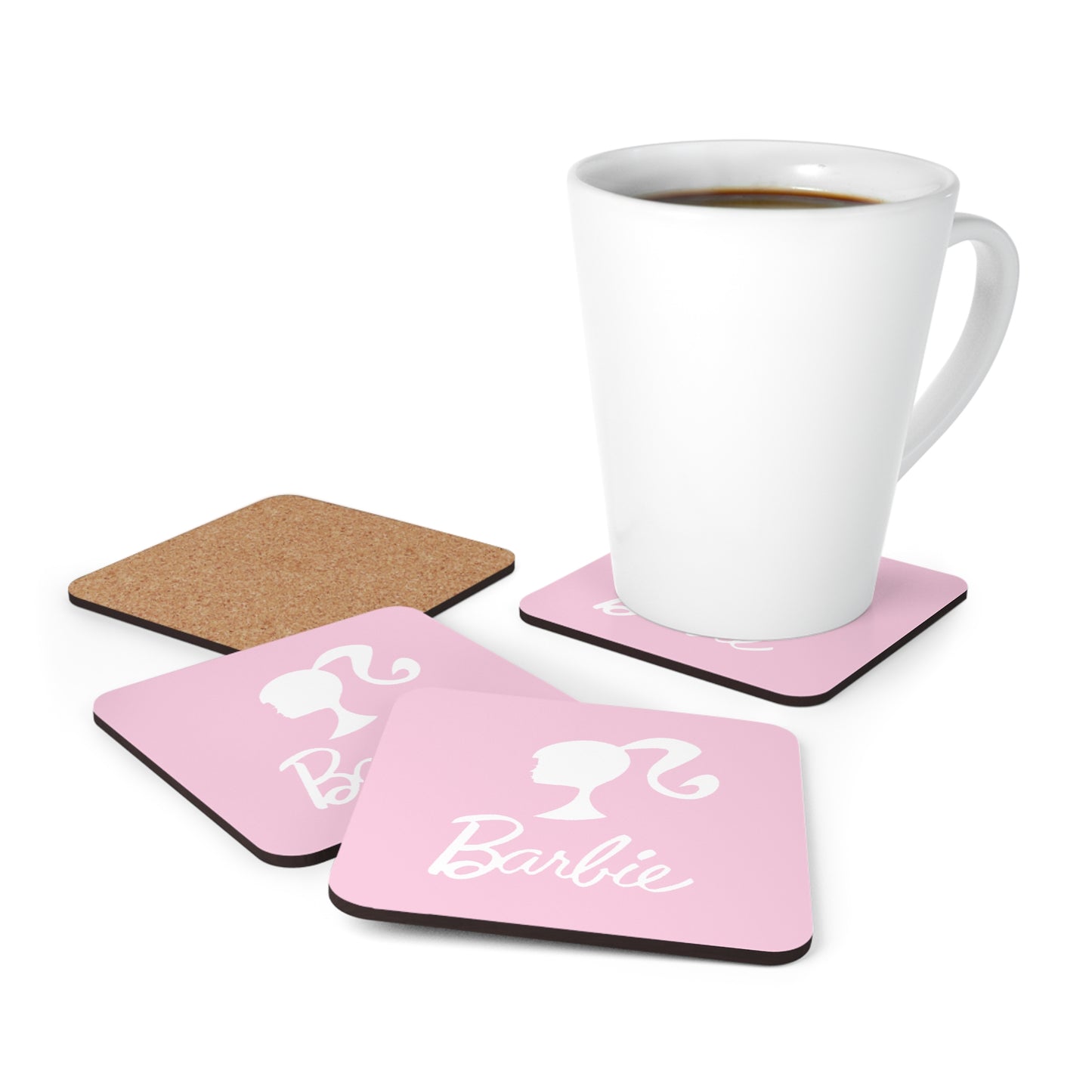 Pink and White 4pc High Gloss Corkwood Coaster Set