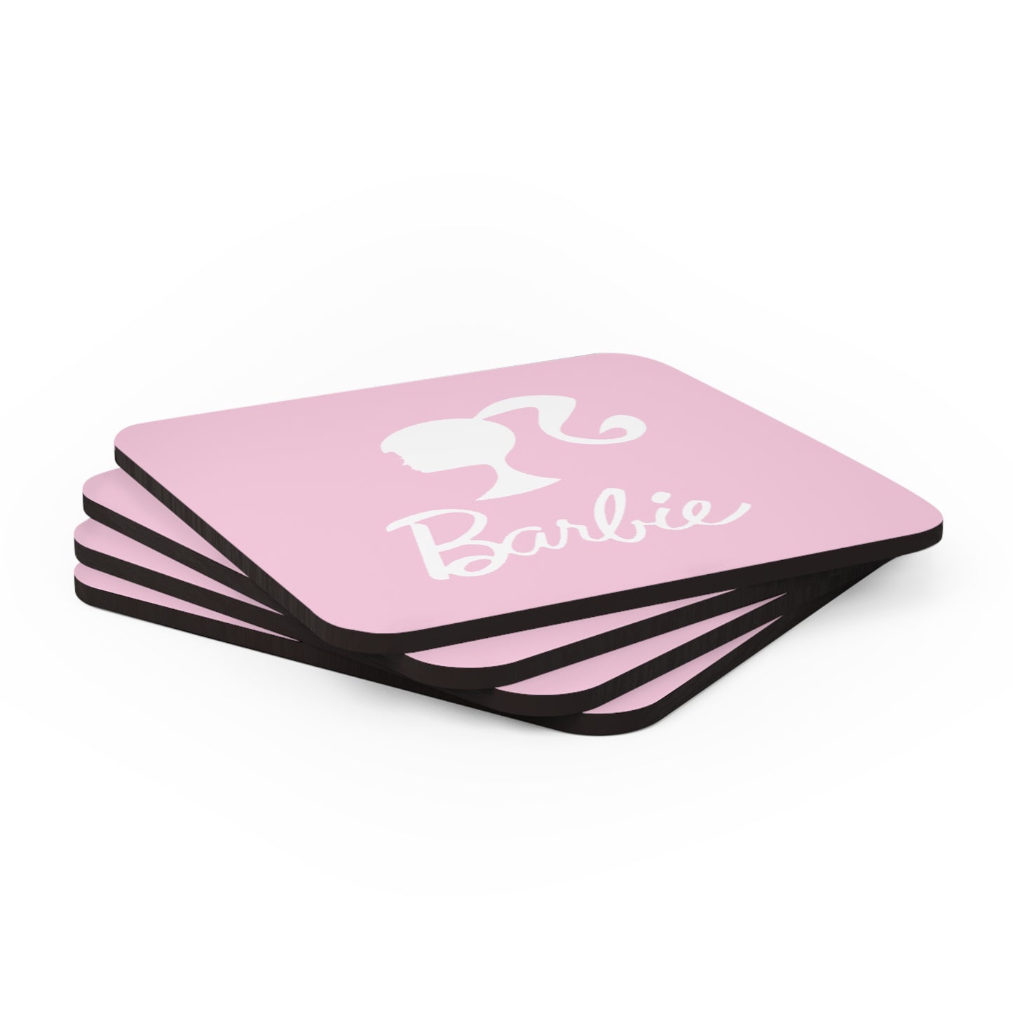 Pink and White 4pc High Gloss Corkwood Coaster Set