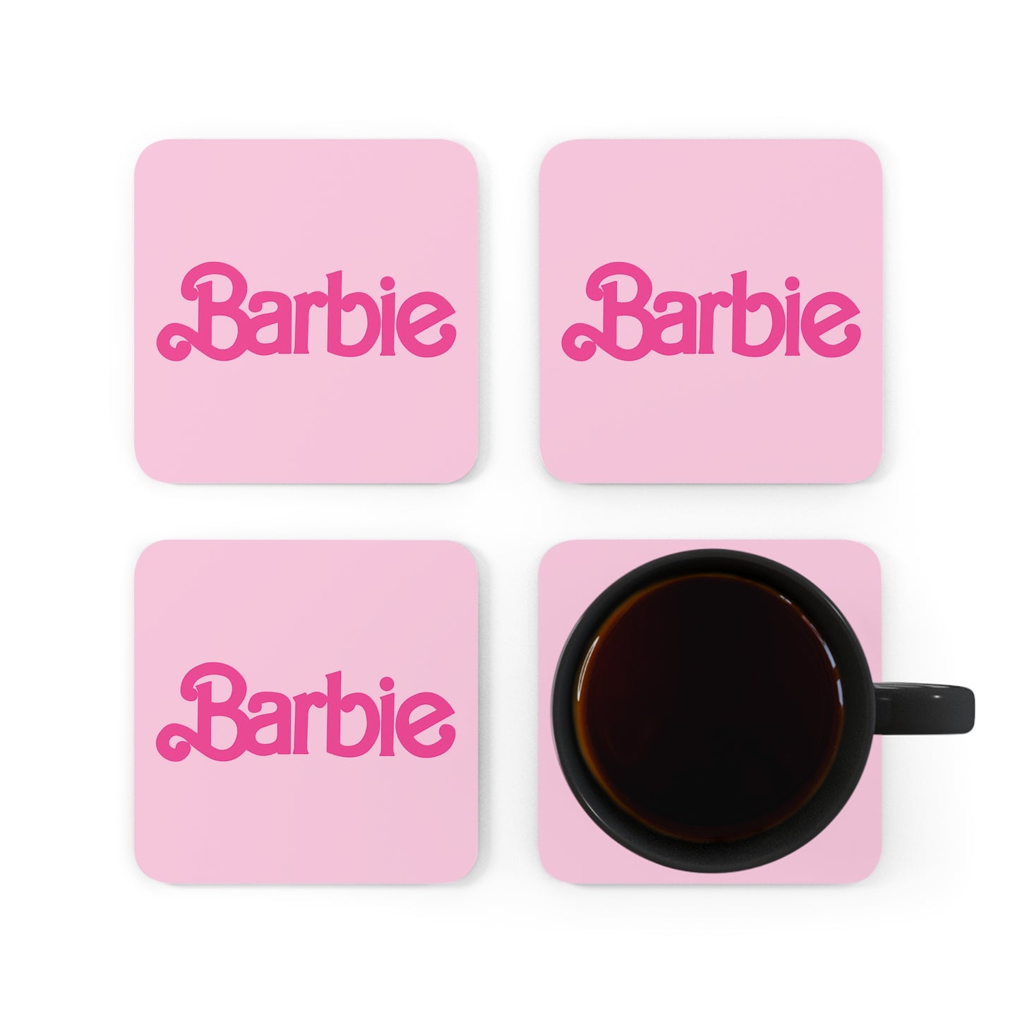 Barbie Pink 4pc High Gloss Corkwood Coaster Set