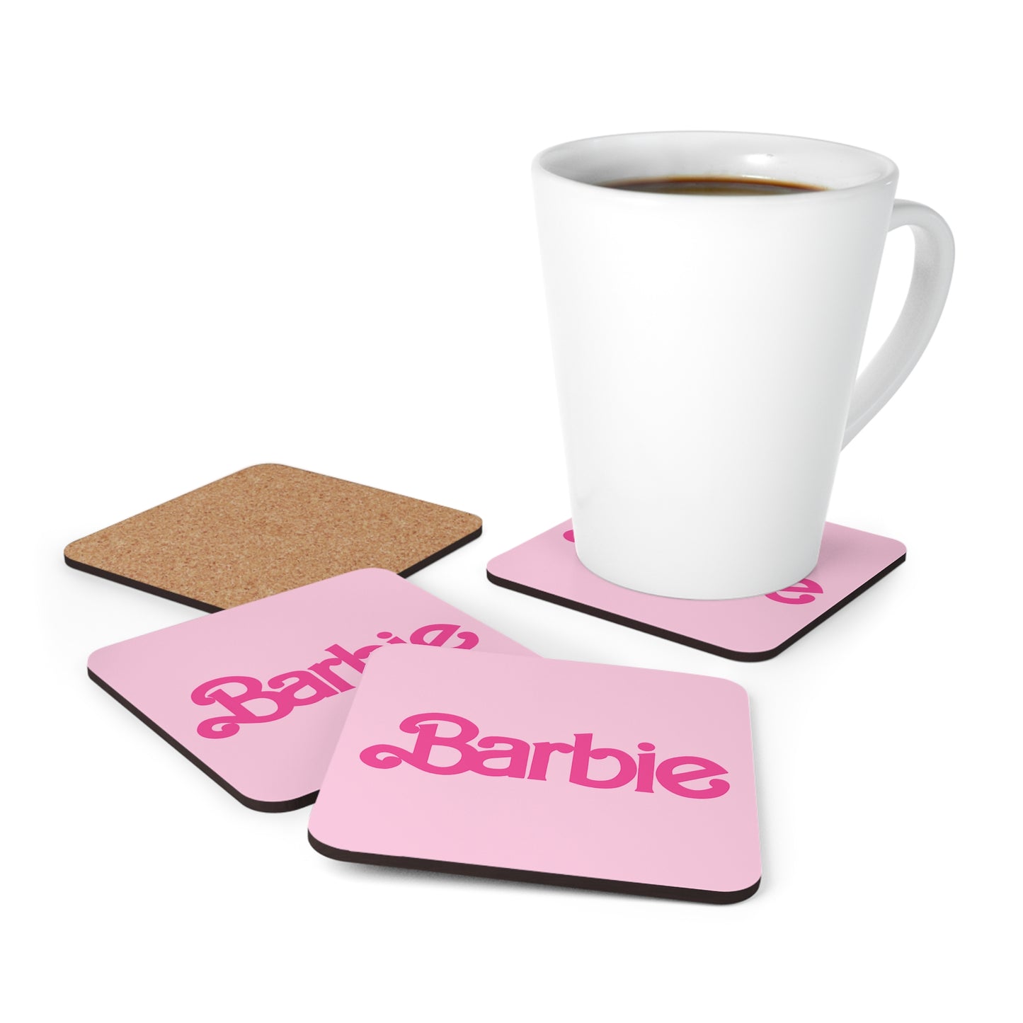 Barbie Pink 4pc High Gloss Corkwood Coaster Set