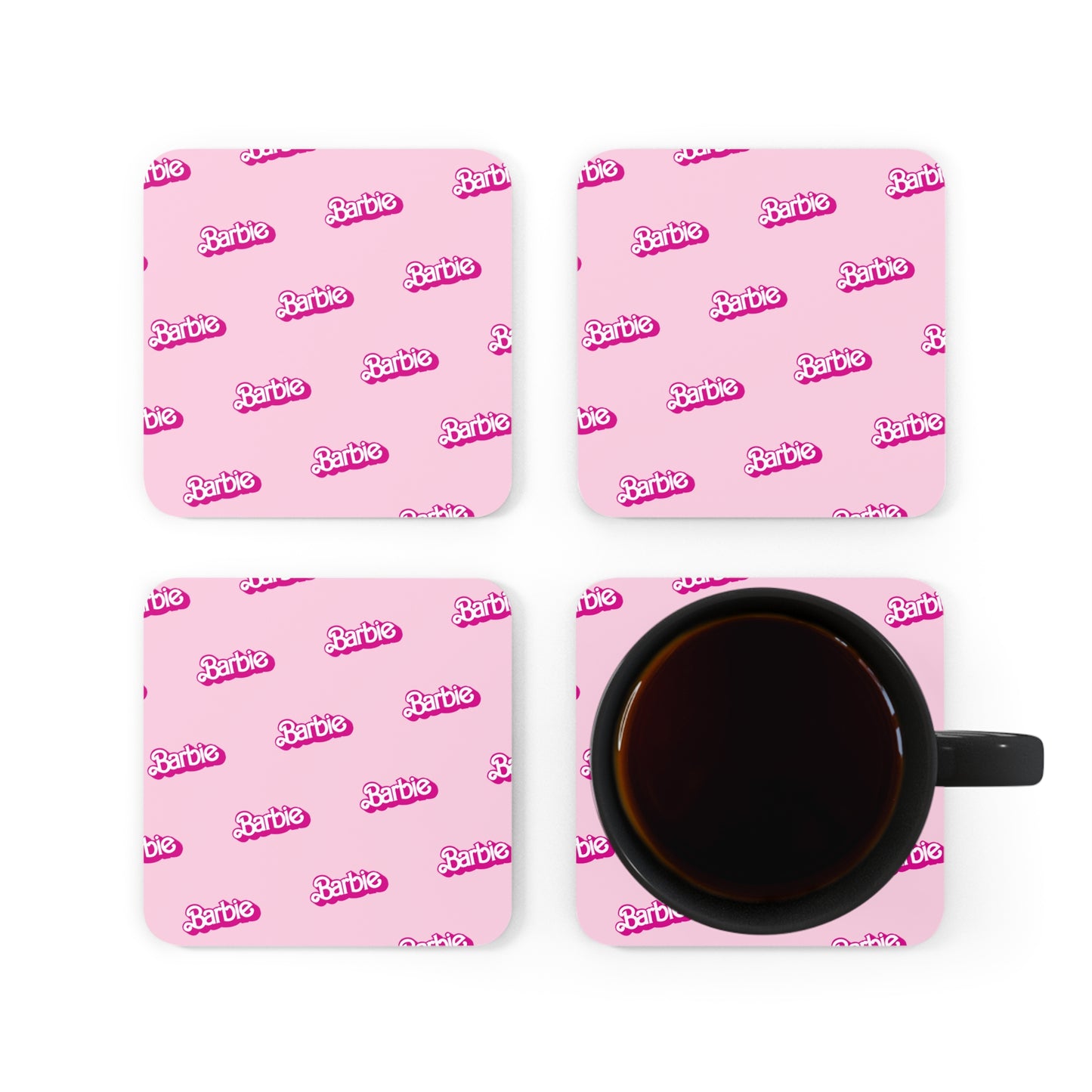 Barbie Pattern 4pc High Gloss Corkwood Coaster Set