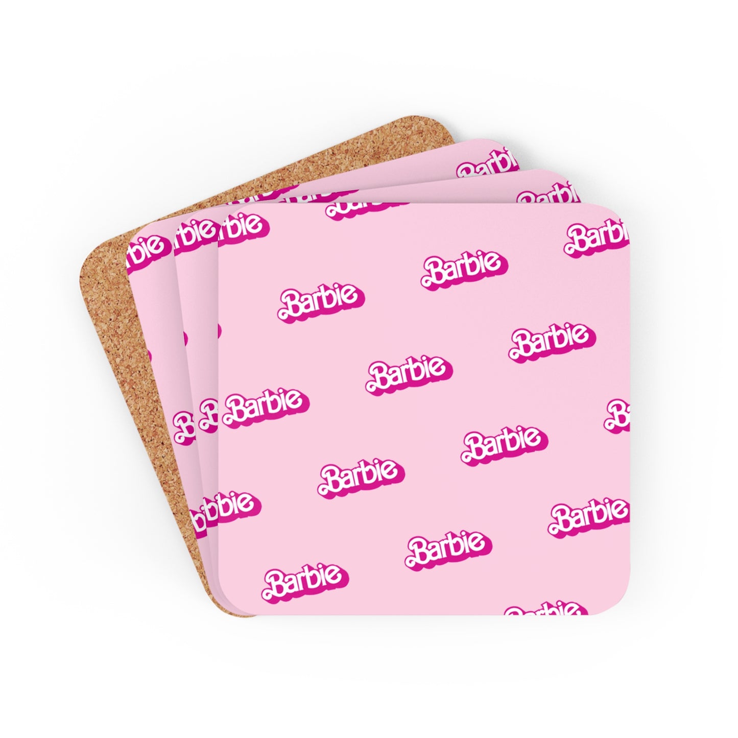 Barbie Pattern 4pc High Gloss Corkwood Coaster Set