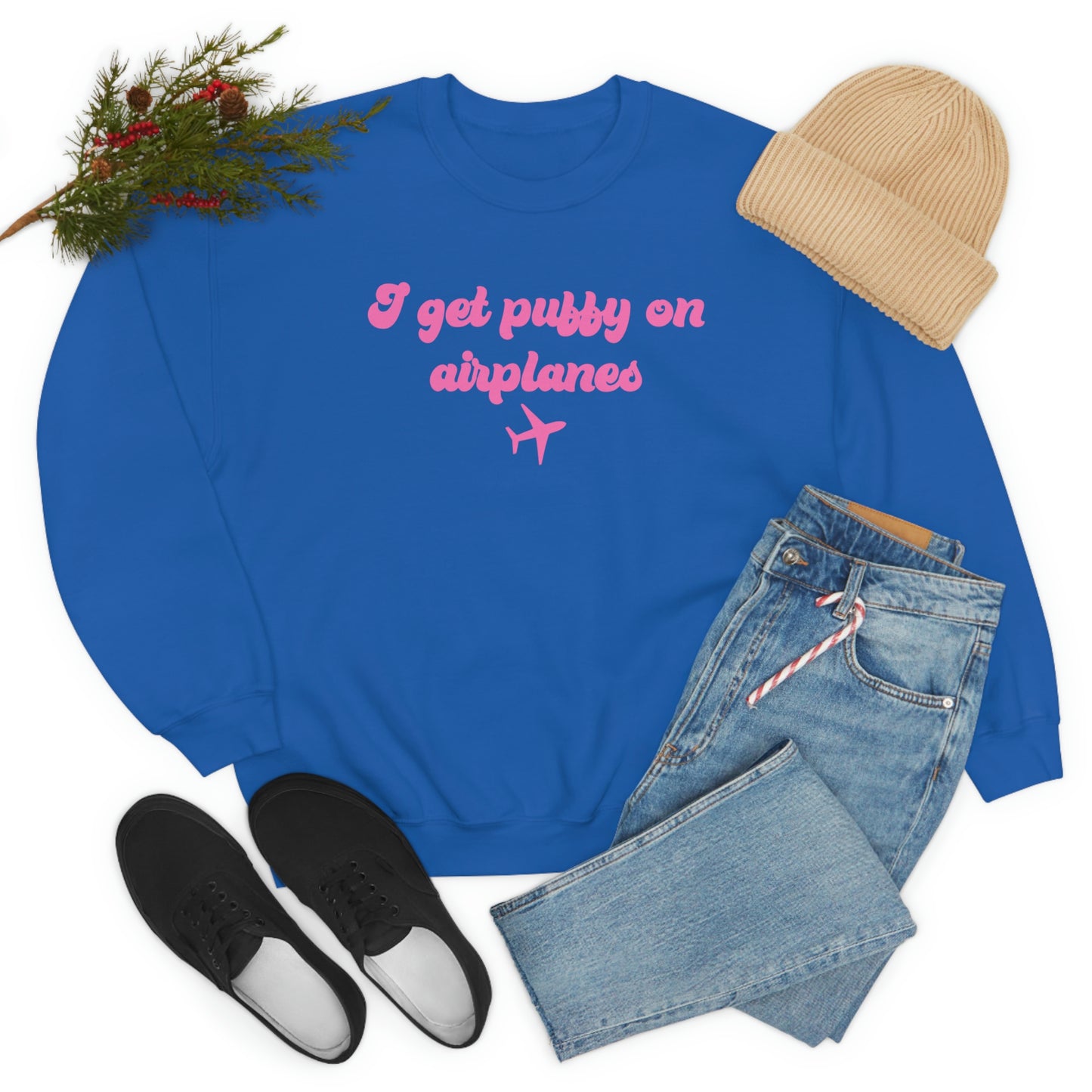 I Get Puffy On Airplanes Darcey and Stacey Unisex Heavy Blend™ Crewneck Sweatshirt