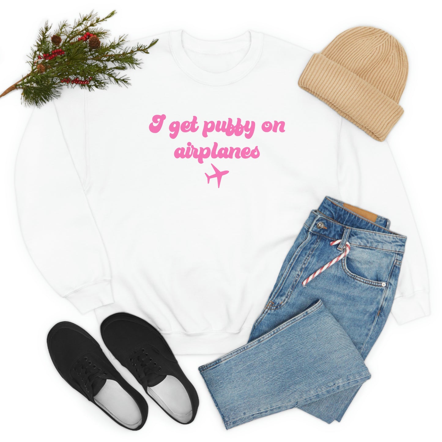 I Get Puffy On Airplanes Darcey and Stacey Unisex Heavy Blend™ Crewneck Sweatshirt