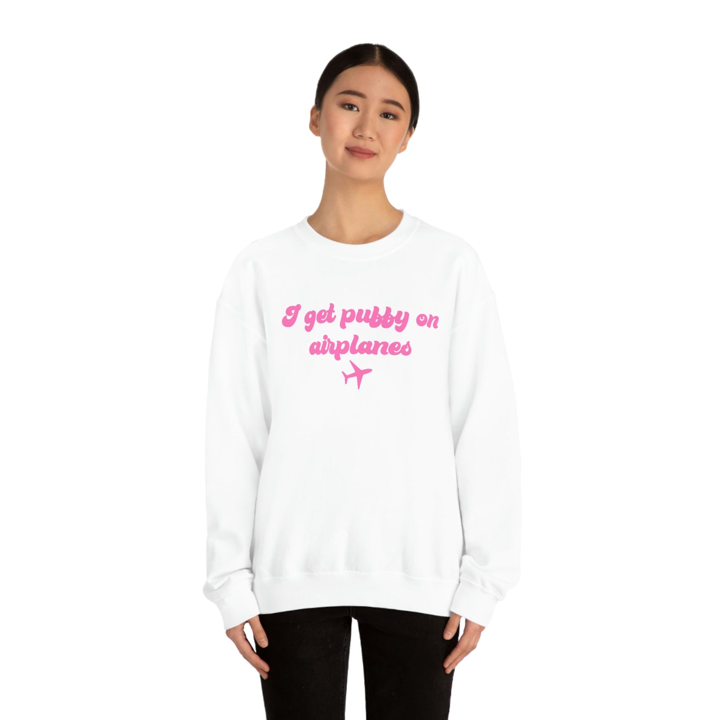 I Get Puffy On Airplanes Darcey and Stacey Unisex Heavy Blend™ Crewneck Sweatshirt